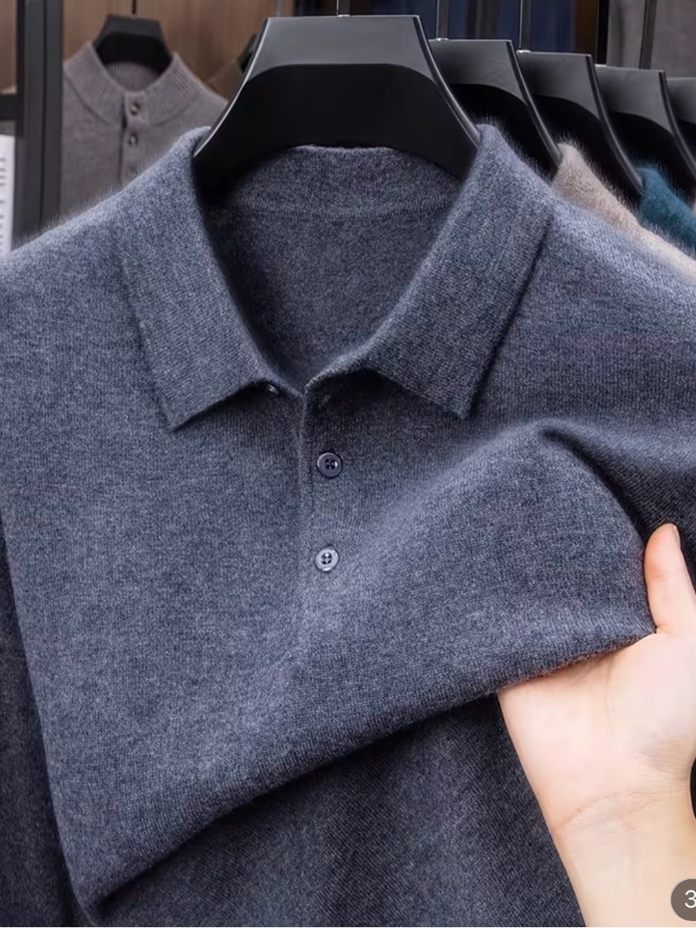 Men's Charcoal Gray Polo Knit Shirt Wool Lightweight Travel Career